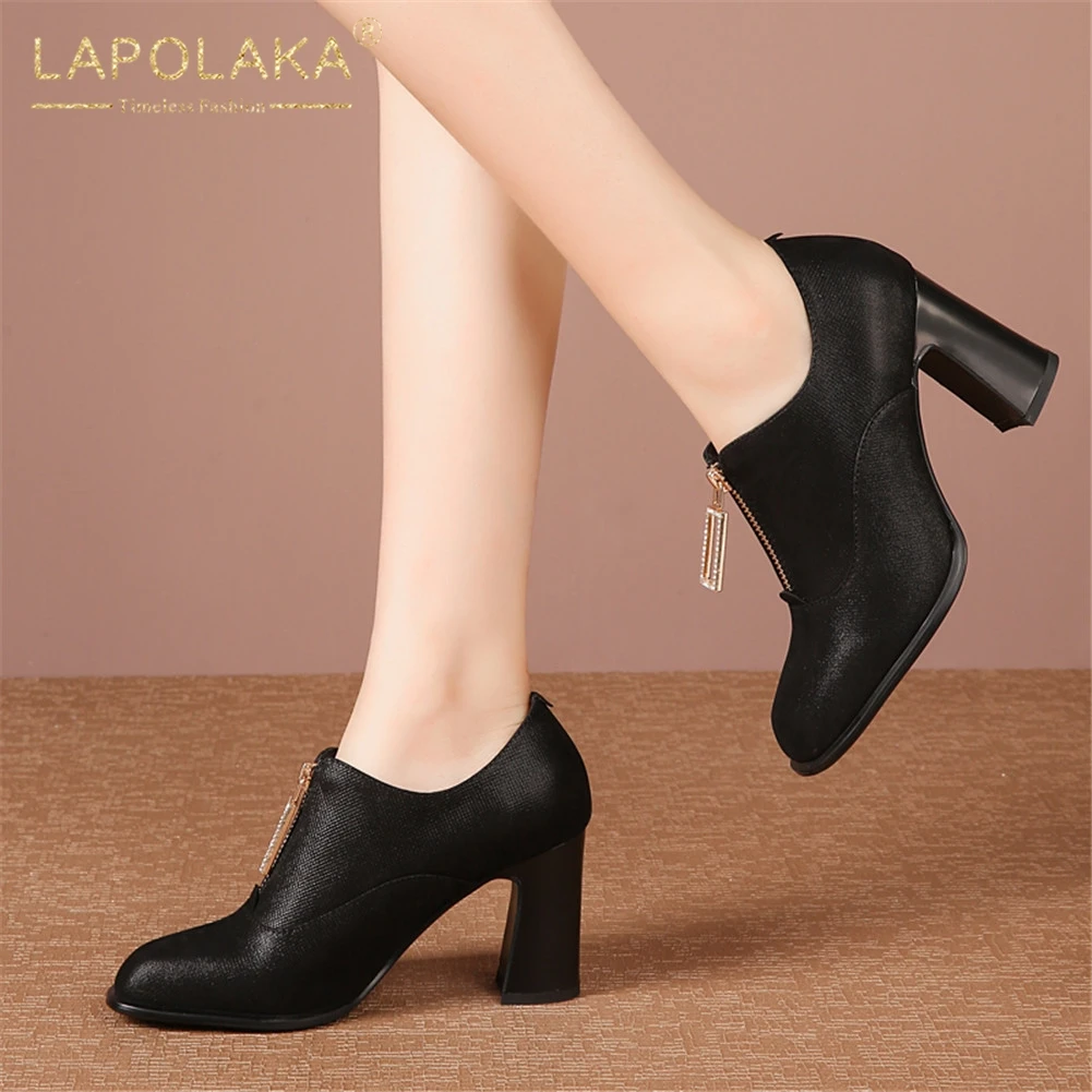 

big size 33-43 genuine cow leather elegant booties high heels zip shoes woman casual party office lady autumn spring ankle boots