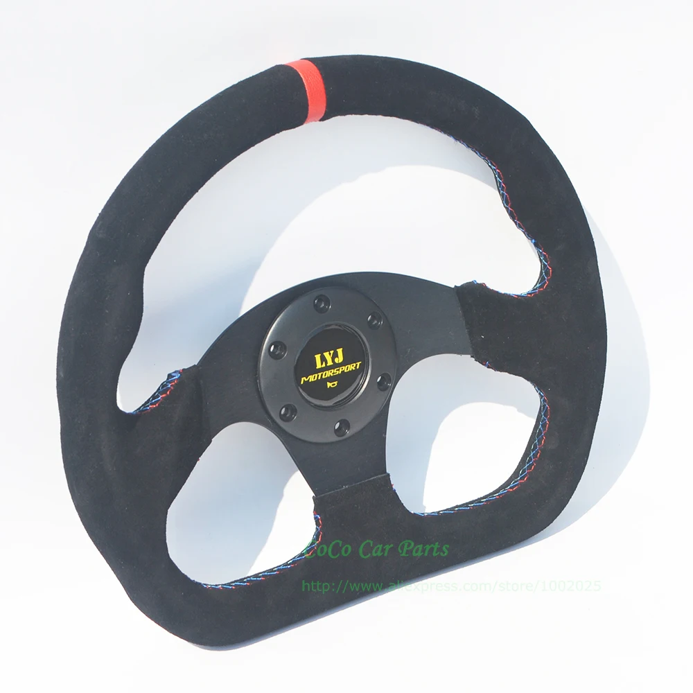 

Universal D Shaped Racing Steering Wheel Suede Leather Modified Steering Wheel With Red Stripe 3 Color Stitches