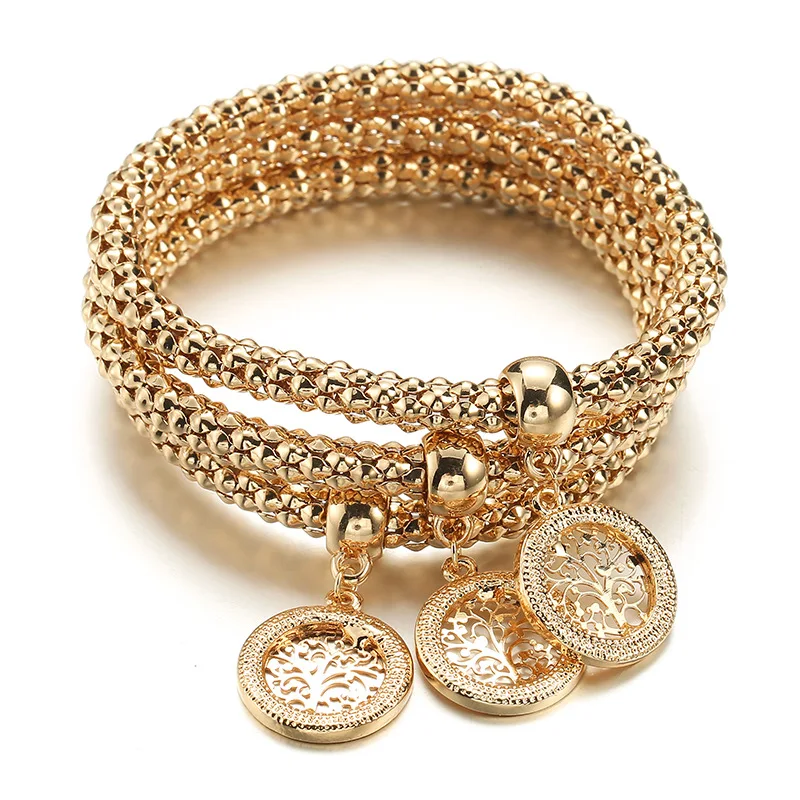 Мода, креативная Личность Сплав Подвеска с деревом жизни браслет Кукуруза цепь трехслойный набор ручной ювелирные изделия Горячая