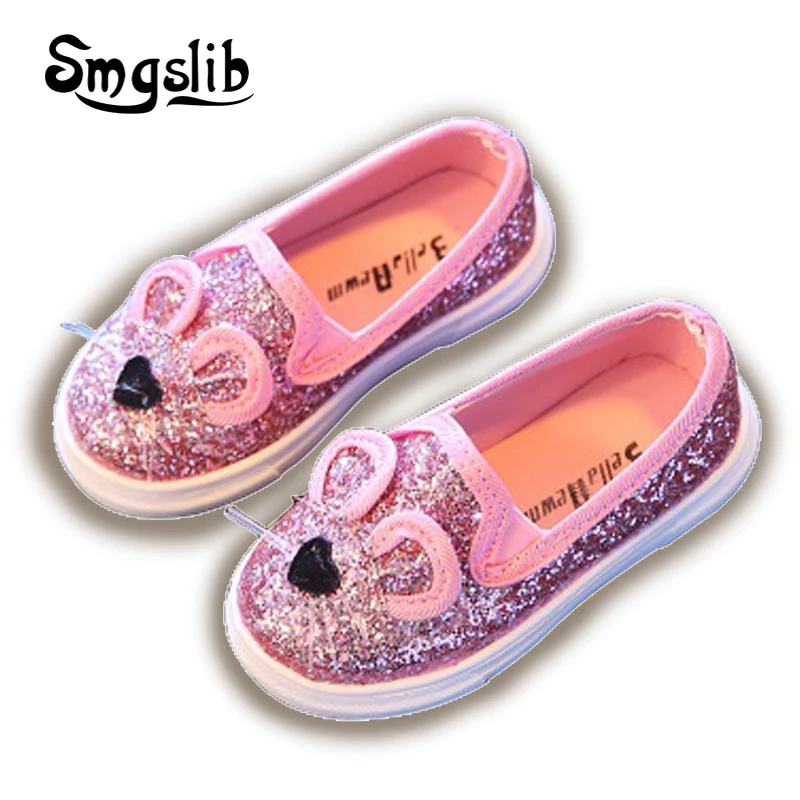 

Kids Shoes Sneakers Tenis Infantil Girls Boys Princess Party Lovely Mouse Glittler Shoes Child Causal Trainer Sequin Flat Shoes