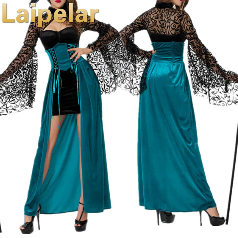 

New Sexy Witch Costume Deluxe Adult Womens Magic Moment Costume Evil Witch Halloween Fancy Dress Laipelar Hollween Party Dresses