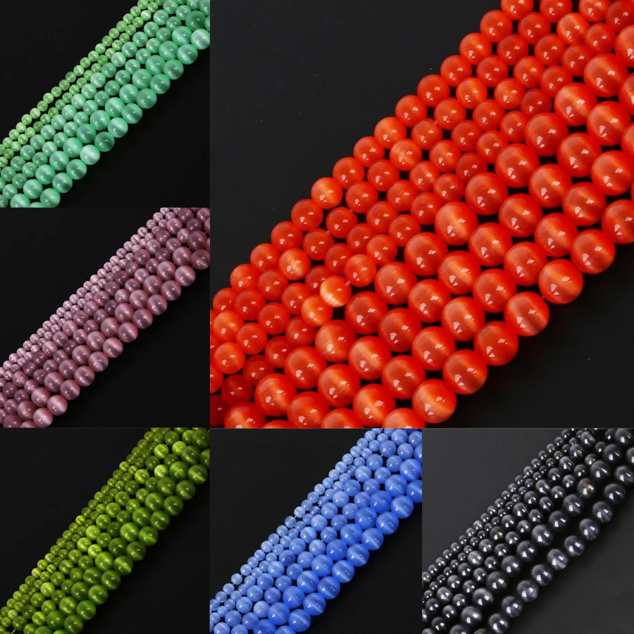 

13 Color Choose Cat Eye Bead 4/6/8MM Natural Glass String Loose Space Beads Opal DIY Charm Beads for Jewelry Making DIY Bracelet