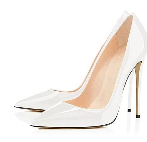 Hot Selling Red Pink White Patent Leather High Heel Shoe Sexy Pointed Toe Thin Heels Woman Pumps 2019 Dress Heels 35-42