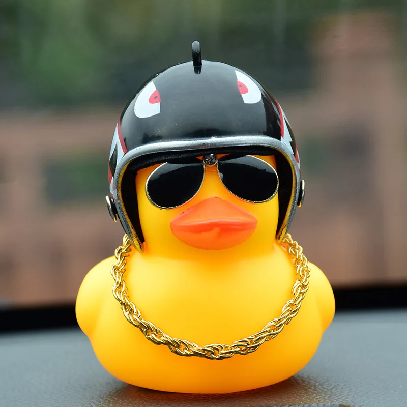 Society Lovely Lucky Duck Car Ornament Creative Decoration Car Dashboard Toys With Helmet And Chain Funny Car Accessories