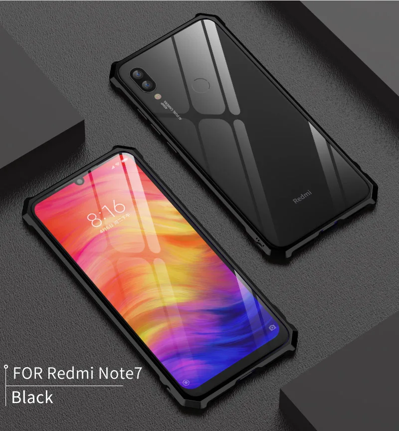 Алюминиевый бампер чехол для телефона для Xiaomi Redmi Note 7 360 Полное покрытие металлическая рамка Redmi Note 7 чехол противоударный Броня