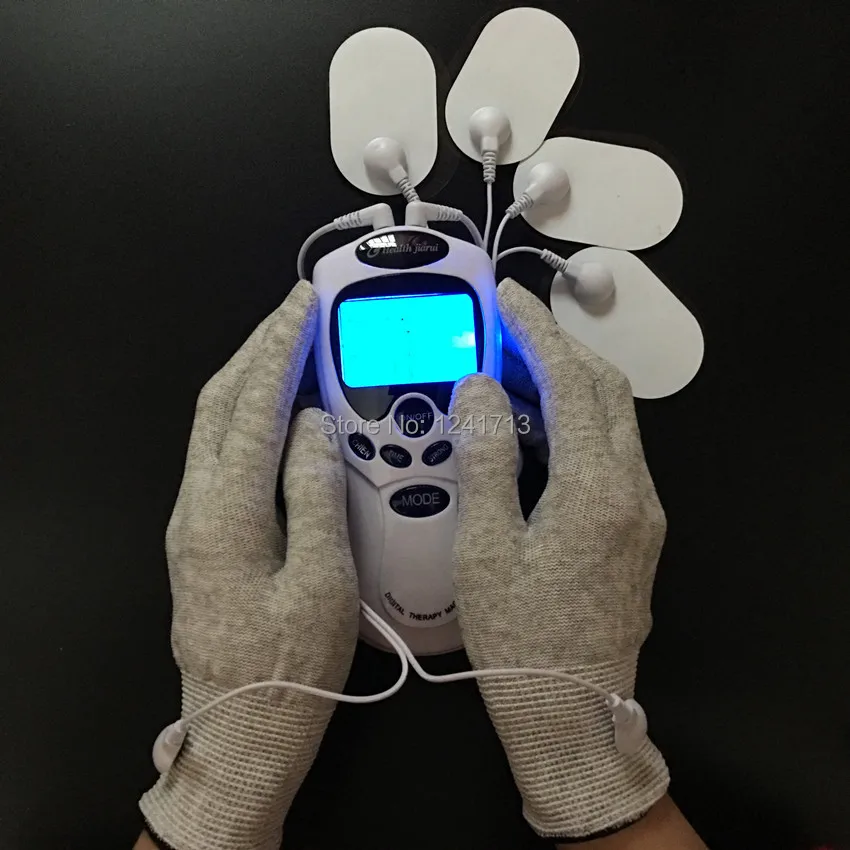 Белый электрический стимулятор с двойным входом, массажер для расслабления мышц всего тела, пульс, акупунктурная терапия+ 8 подушечек+ перчатки