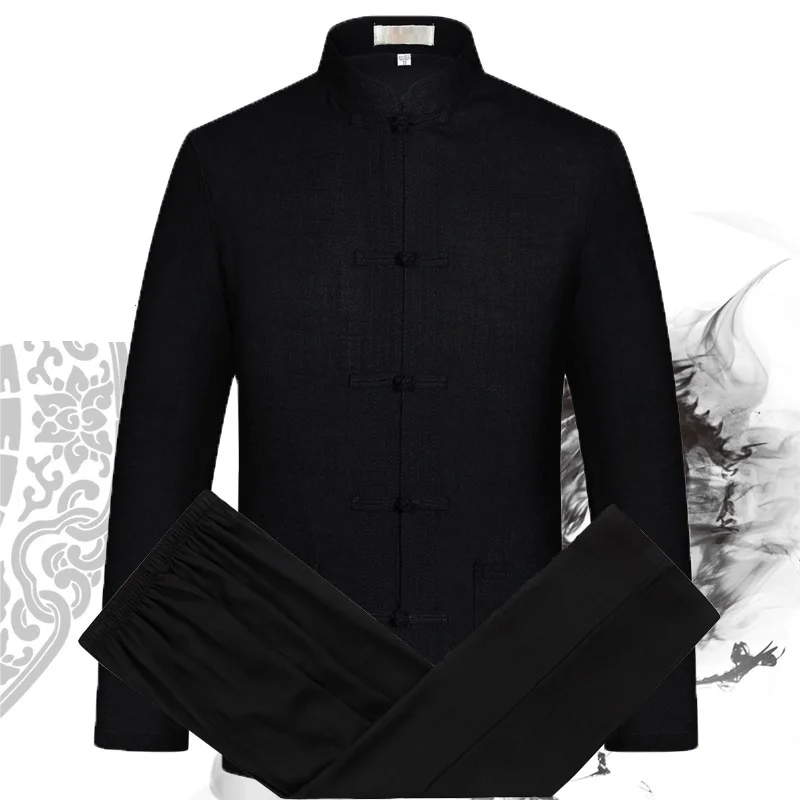 Костюм для взрослых черная синяя белая хлопковая льняная форма Тай Чи костюм