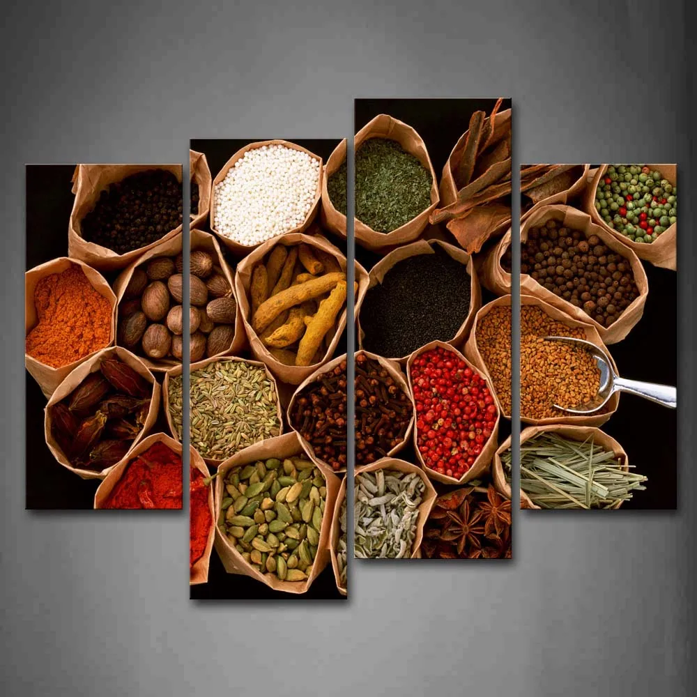 

Framed Wall Art Picture Herbs Spices Canvas Print Food Modern Poster With Wooden Frame For Living Room Home Office Decor