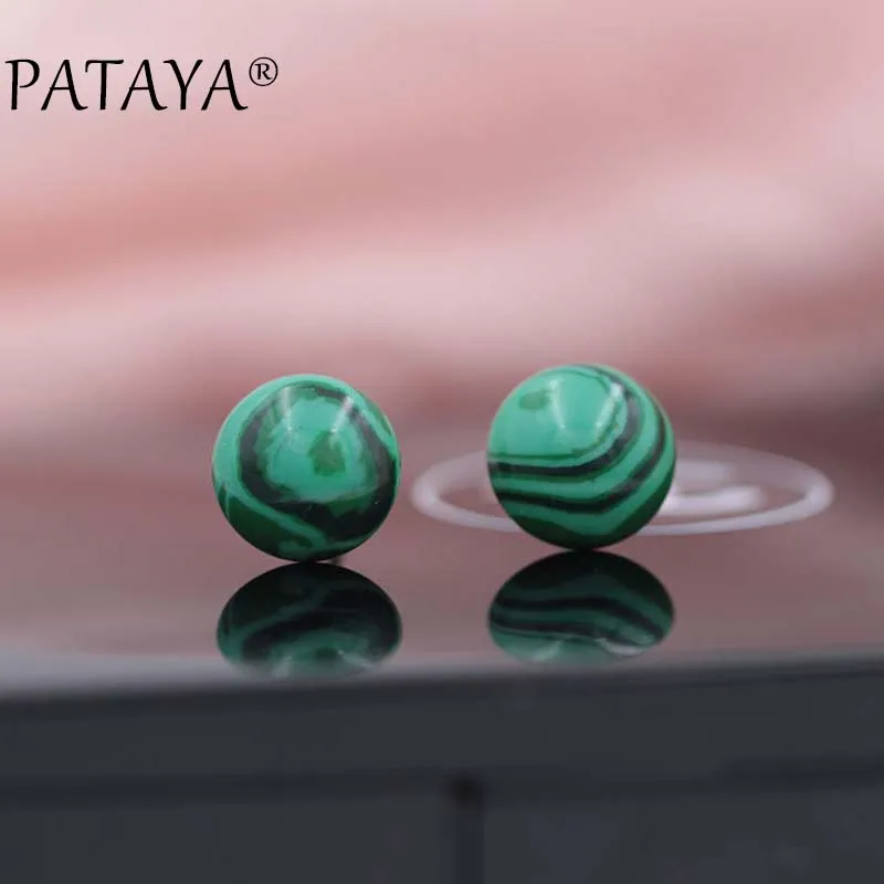 

PATAYA Fashion Hot Green Onyx Earrings New Arrivals Round Natural Stone Stud Earrings Women Wedding Luxury Black Earring Jewelry