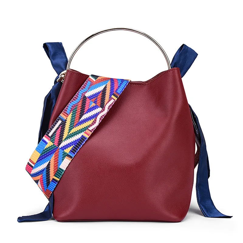 

LOVELY Topest Genuine Leather Woman Autumn Winter Temperament Scarf Bucket Width Straps Oblique Shoulder Satchel Package