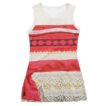 

EMS DHL Free Shipping toddler Little Girl's 2019 Bohemia Dress Moana Princess Costume Sleeveless Print Summer Style
