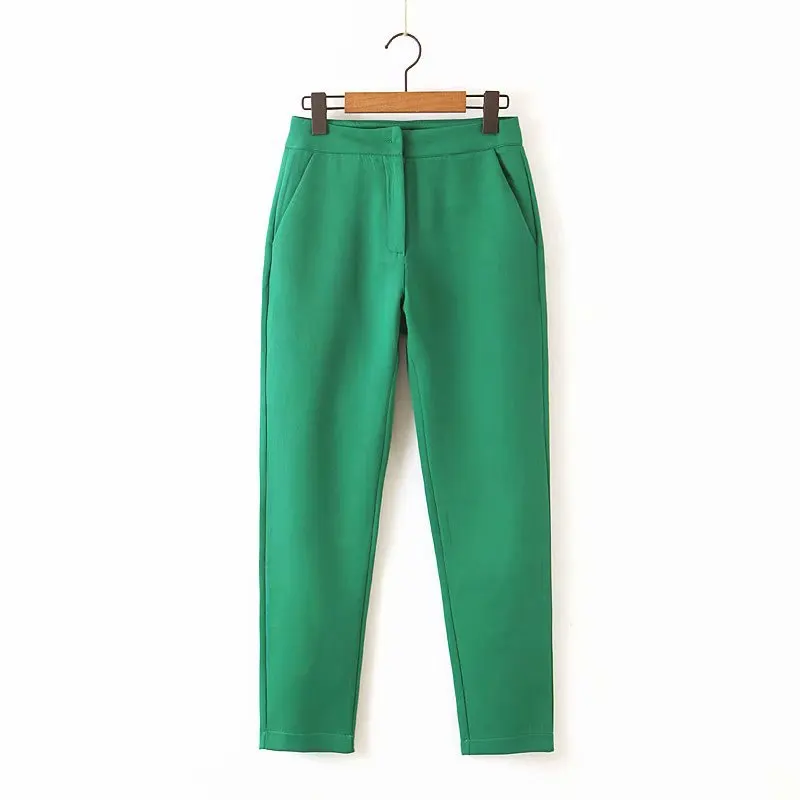 Рабочие брючные костюмы зеленый комплект из 2 предметов для женщин однобортный тонкий короткий Блейзер пиджак и брюки офисный женский костюм Feminino - Цвет: pants