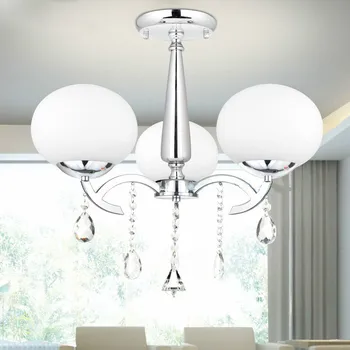 

Modern Chandelier White Glass Lampshade 6 Arms Crystal Chandeliers E27 Indoor Lighting Decorative Fixture Free Shipping