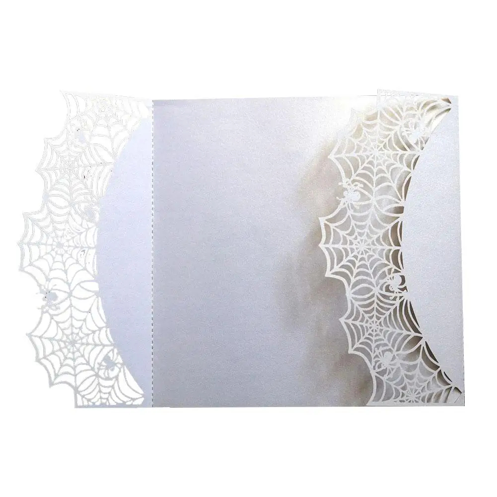  10PCS Laser Cut Halloween Party Invitations Lace Halloween Spider Web Invitation Cardinal Black Ope - 32899621493
