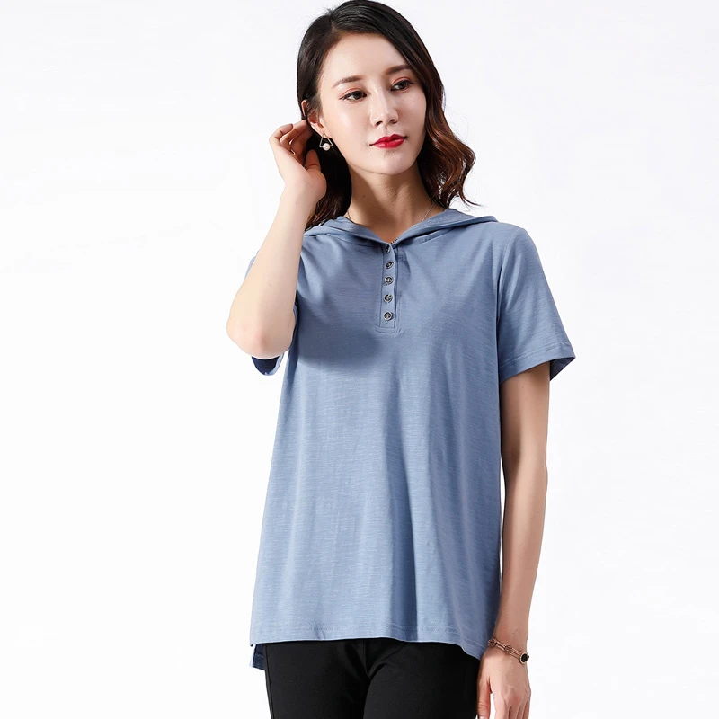 

L- 5XL Plus Size Women's Clothing Summer Tshirt Cotton T-shirt Hooded Short Sleeve Tops Tee Shirt Femme Camiseta Mujer Shein