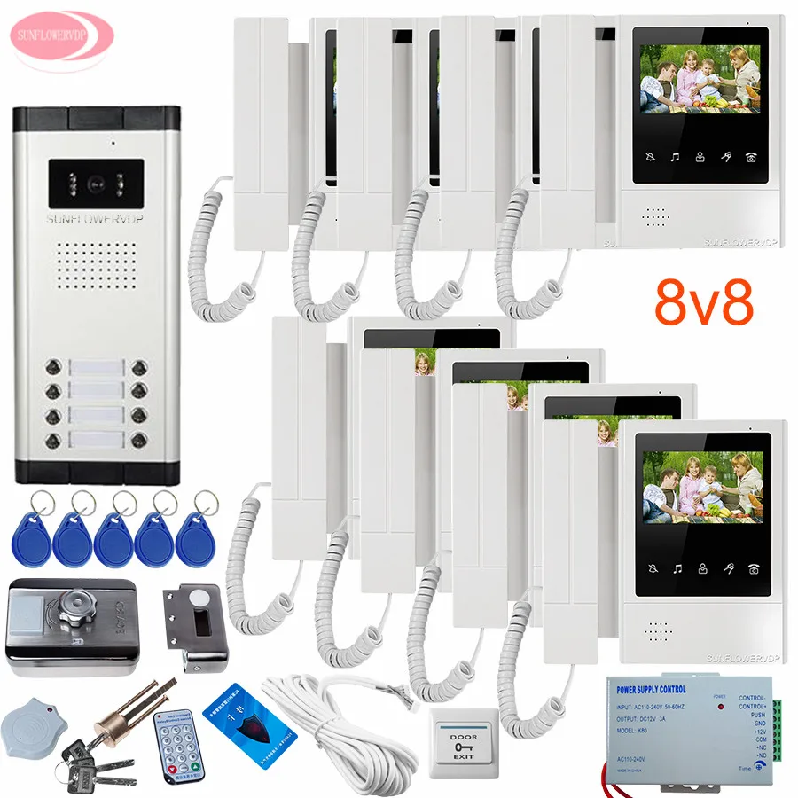 

For 2/3/4/5/6/ 8/10 Apartments Color Video Door Phone Doorbell 4.3" Home Video Doorman+Rfid Electronic Lock Night Vision Camera