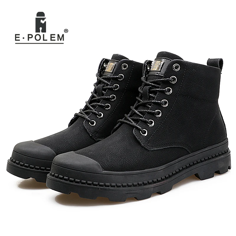 

E.POLEM Leather Patchwork Martin Boots for Spring/Autumn Winter Ankle Boots with Velvet Lining Low Heels(1cm-3cm) Footwears