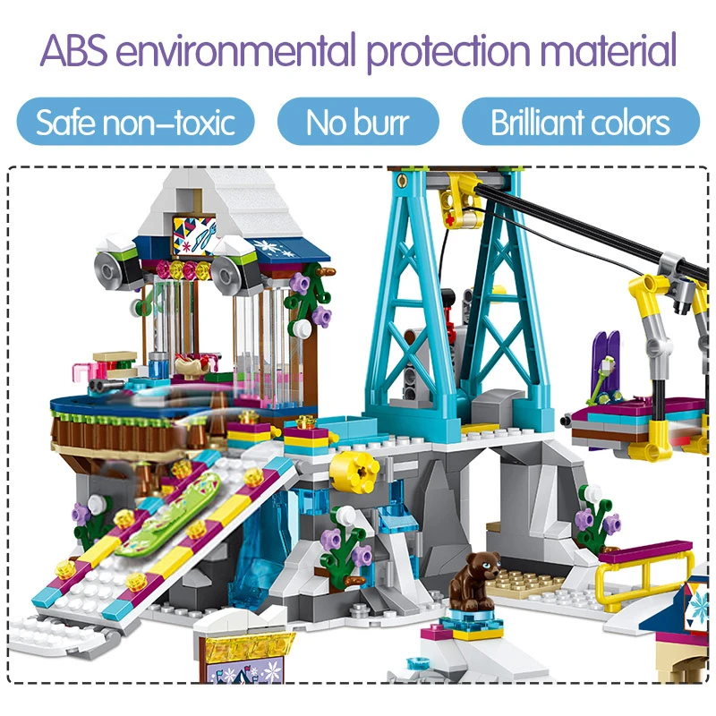  632pcs Winter Snow Ski Resort Lift Cable Car Building Blocks Compatible Legoinglys Girls Friends Br