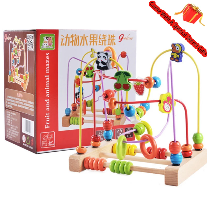 

2019 New Large Round Bead Boy Girl Infant Child Early Learning Education Wooden Toy Animal Game for Children Birthday Gifts
