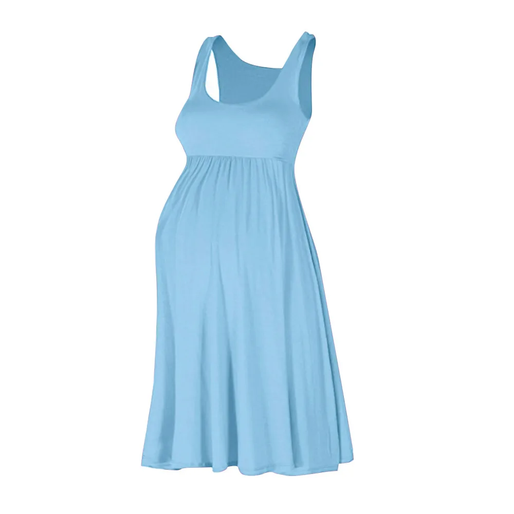 MUQGEW новые летние платья для беременных модные женские платья с круглым вырезом без рукавов для кормящих мам однотонное платье-жилет gravida - Цвет: Синий