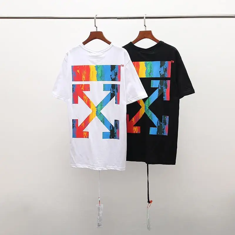 19ss OFF-WHITE rainbow градиентная масляная живопись стрелы Печать свободная круглая шея футболка для влюбленных