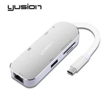 Yusion USB-C 3.1 Type-C to HDMI HD 4K RJ45 Ethernet port PD Charging Adapter with USB3.0 SD/TF Card Solt Converters For Macbook