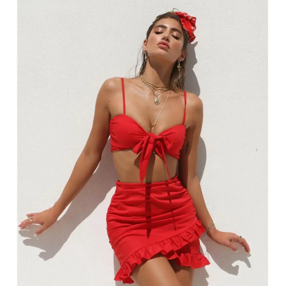 

AU 2pcs Womens Summer Holiday Bow Crop Tops Bodycon Skirt Set Ladies Beachwear Sexy Women Clothes Fashion