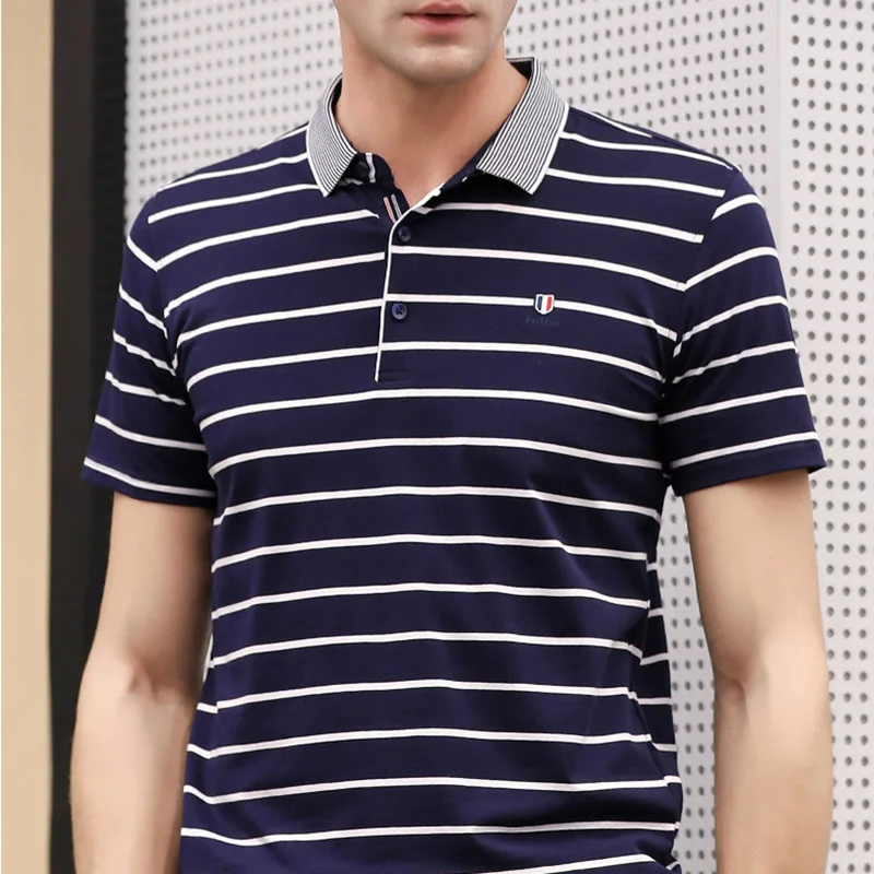 

M-4XL Turn-down Collar Striped Short Sleeve Men Polo Shirt Fashion Cotton Soft Summer New 2019 Men Clothes Large Size