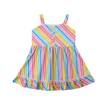 

2-6 Years Colorful Striped Baby Girls Dress 2019 Spring Summer Sleeveless Spaghetti Strap Beach Dress Girls Kid Casual Clothes
