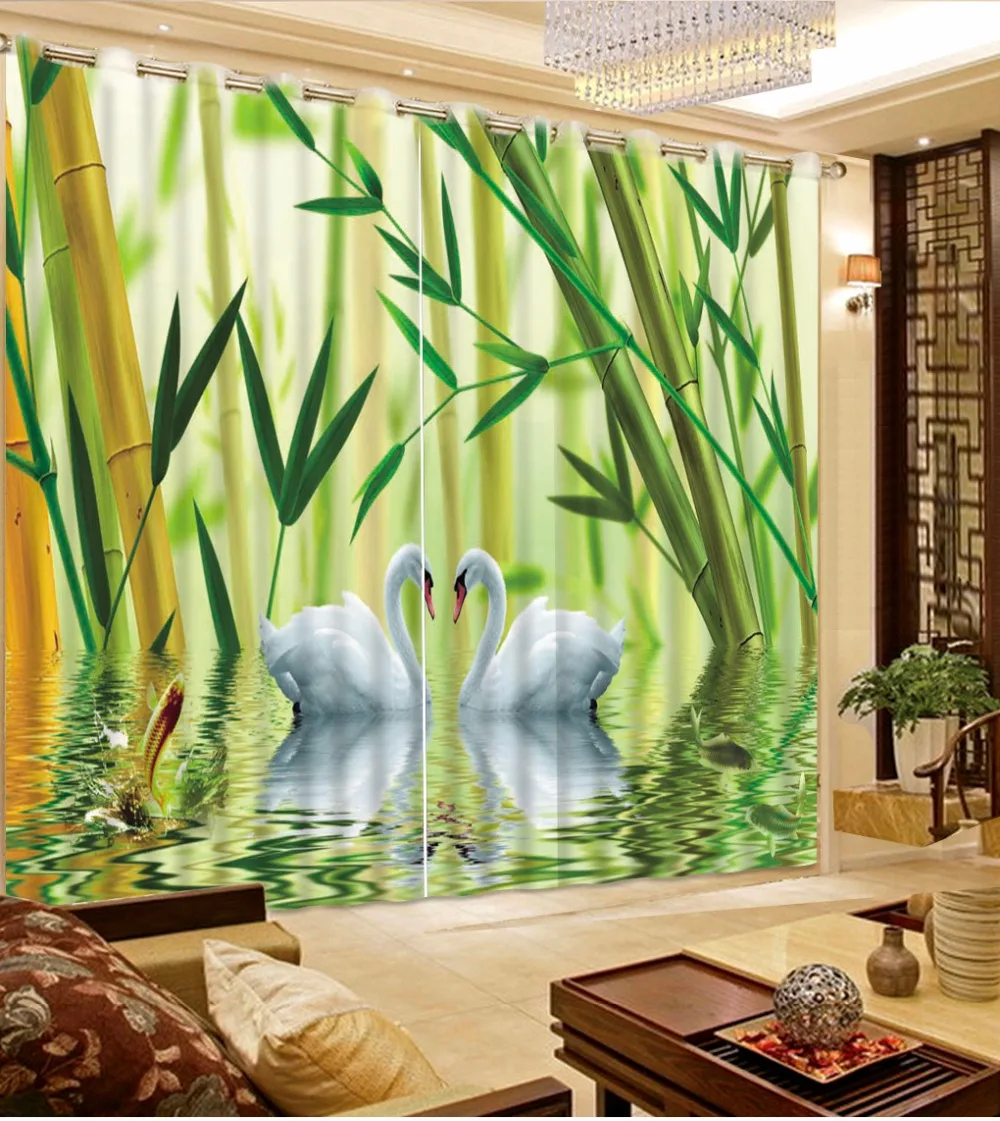 Curtains For Parlor Blackout Fashion Bamboo Swan Customized 3D Curtain Bathroom Shower Decorative Window | Дом и сад