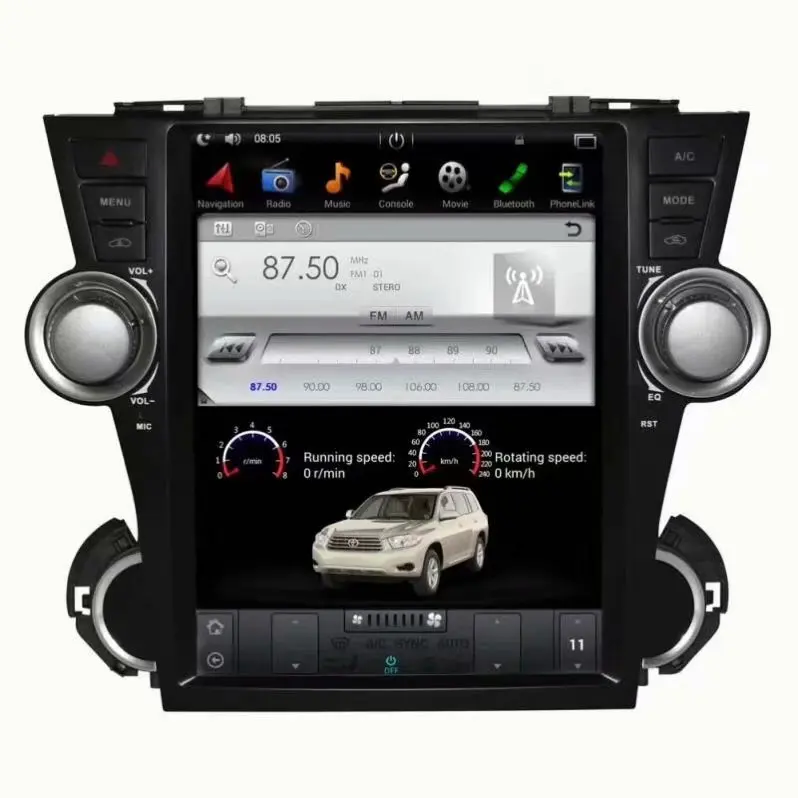 12," вертикальный экран android 7,1 tesla стиль автомобиля dvd-плеер для TOYOTA HIGHLANDER 2008-2013 с gps навигацией wifi bluetooth