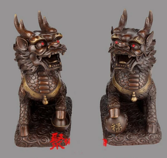 

Китай Бронзовый фэншуй Yuanbao шар Единорог kylin Kirin Foo собака