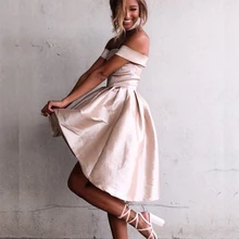 Bbonlinedress, горячая Распродажа, платье для выпускного вечера с открытыми плечами, атласное короткое платье цвета шампанского для выпускного вечера