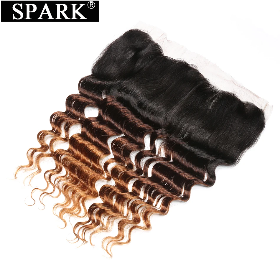 Spark Hair Ombre Brazilian Loose Deep Wave 13x4 Swiss Lace Frontal Closure Free Part Remy Human Hair Closure 1B/4/30 Color