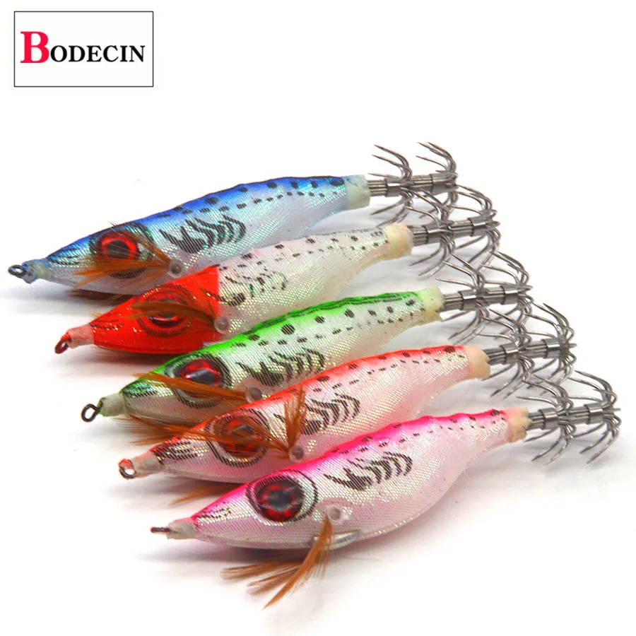 5PC Artificial Fake Bait Luminous Squid Jig Squidding 3.0 Hook For Fishing Cuttlefish 10cm 3D Big Eyes Shrimp Lure Lake Tackle (7)