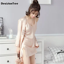 Сексуальная ночная рубашка женская пижама Женская однотонная Повседневная Свободная ночная рубашка с v-образным вырезом шелковое нижнее белье платье