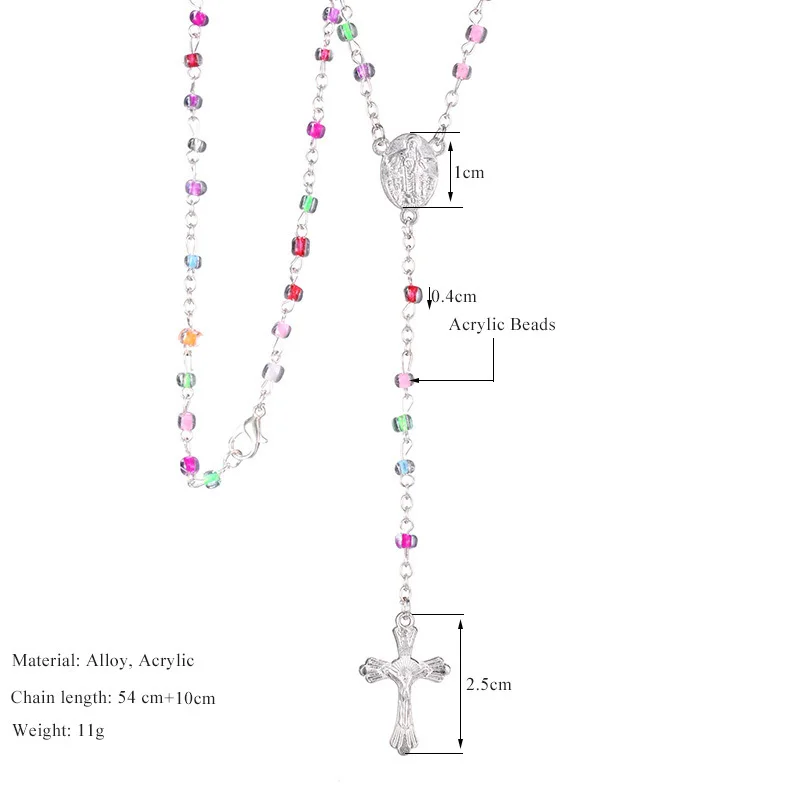 Шарм 0,4 мм Красочные акриловые бусины Длинная цепочка Розарий Ожерелье s для женщин крест Иисуса Христа кулон модное ожерелье ювелирные изделия