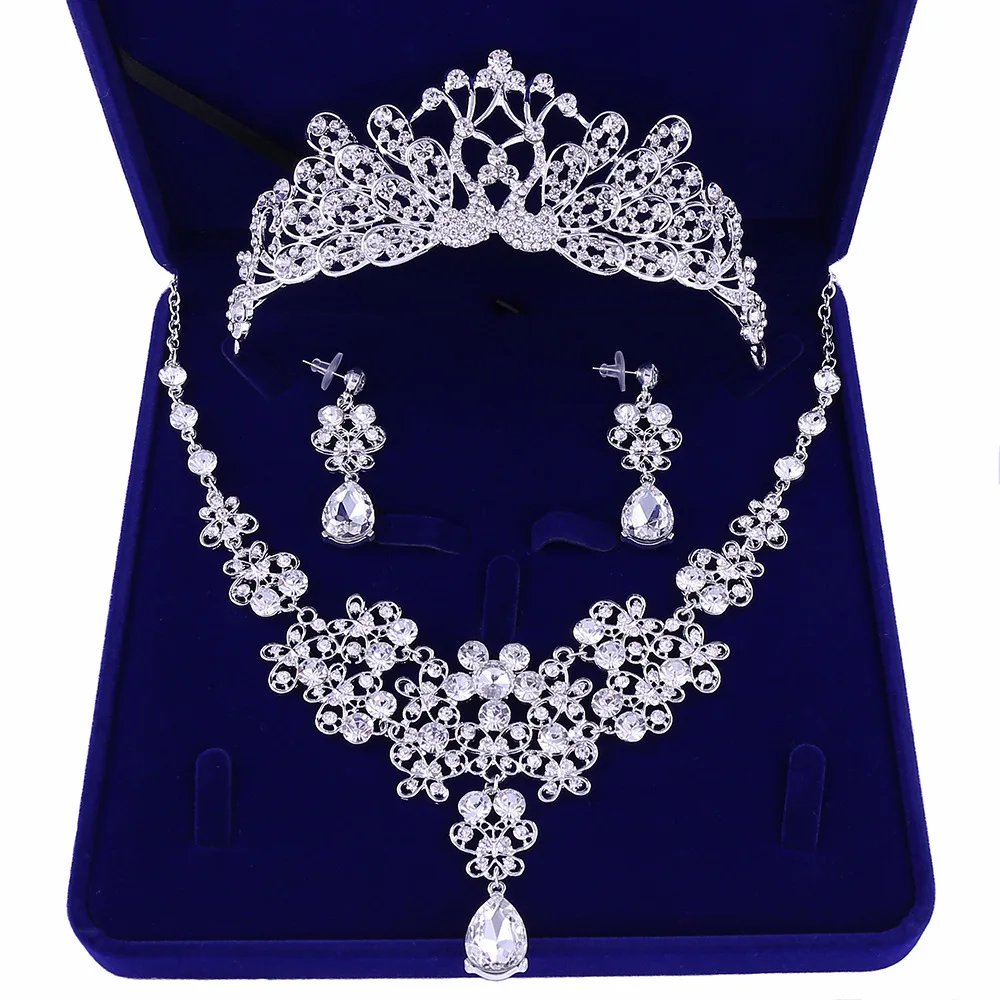 Moda de alta Qualidade de Cristal Nupcial Do Casamento Conjuntos de Jóias Mulheres Noiva Coroas Tiara Colar Brinco Jóia Do Casamento Acessórios (11)