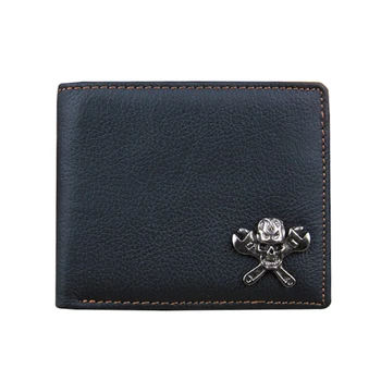 

Wallet Men Genuine Leather Punk Skull Fashion Short Wallets Black Luxury Brand Men's Purses Leather Credit Card Holders Slim