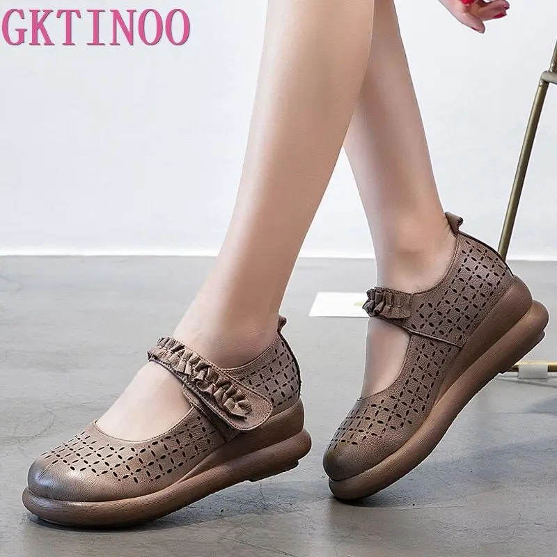 

GKTINOO Wedges Shoes Woman Sandals Genuine Leather Breathable High Heels Summer Shoes Femme Platform Sandals