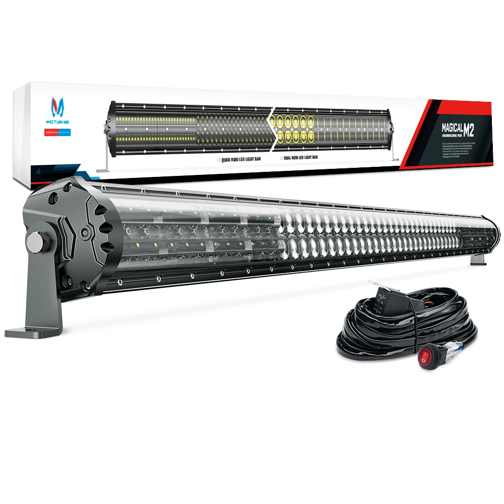 

52 Inch 300W LED Light Bar Dual Row Magical M2 Aerodynamic Off Road Driving Work Light Wiring Harness for Jeep ATV Truck Boat