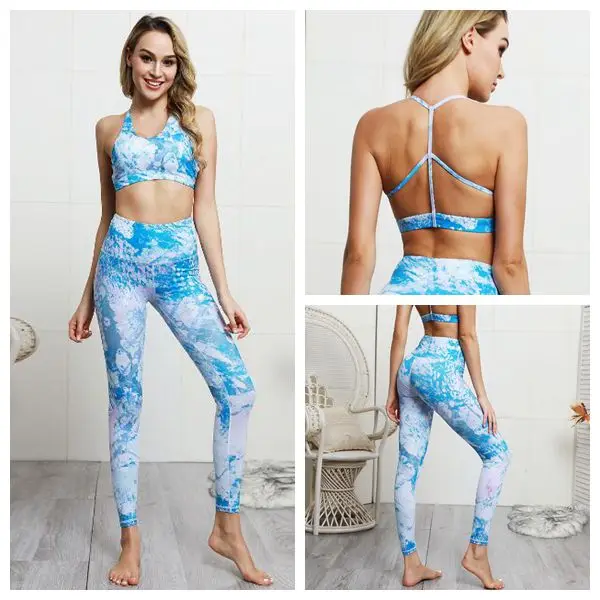 

New 2Pcs printing Sports Suits Seamless Yoga Set Women GYM Fitness Clothing Sportswear Women Leggings Sports running Bra+Pants