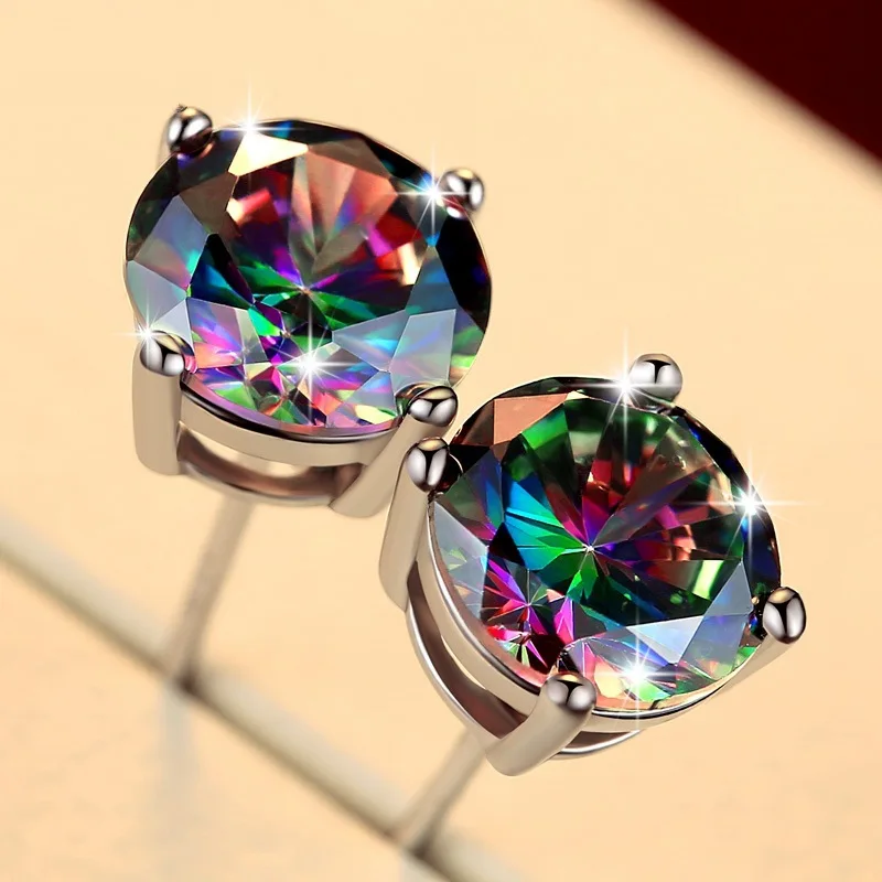 

Classic square round seven color silver plated men's earrings Japan and South Korea tide men and women earrings personality