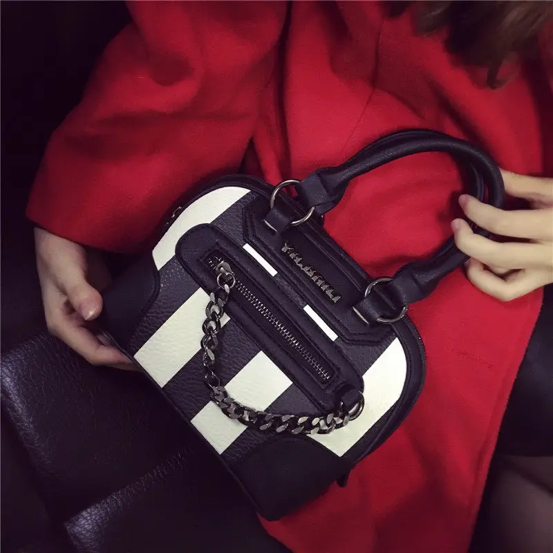 Black And White Stripe Hand Bag Korean Style Shell Bag Chian Small Bag 2016 Fashion New