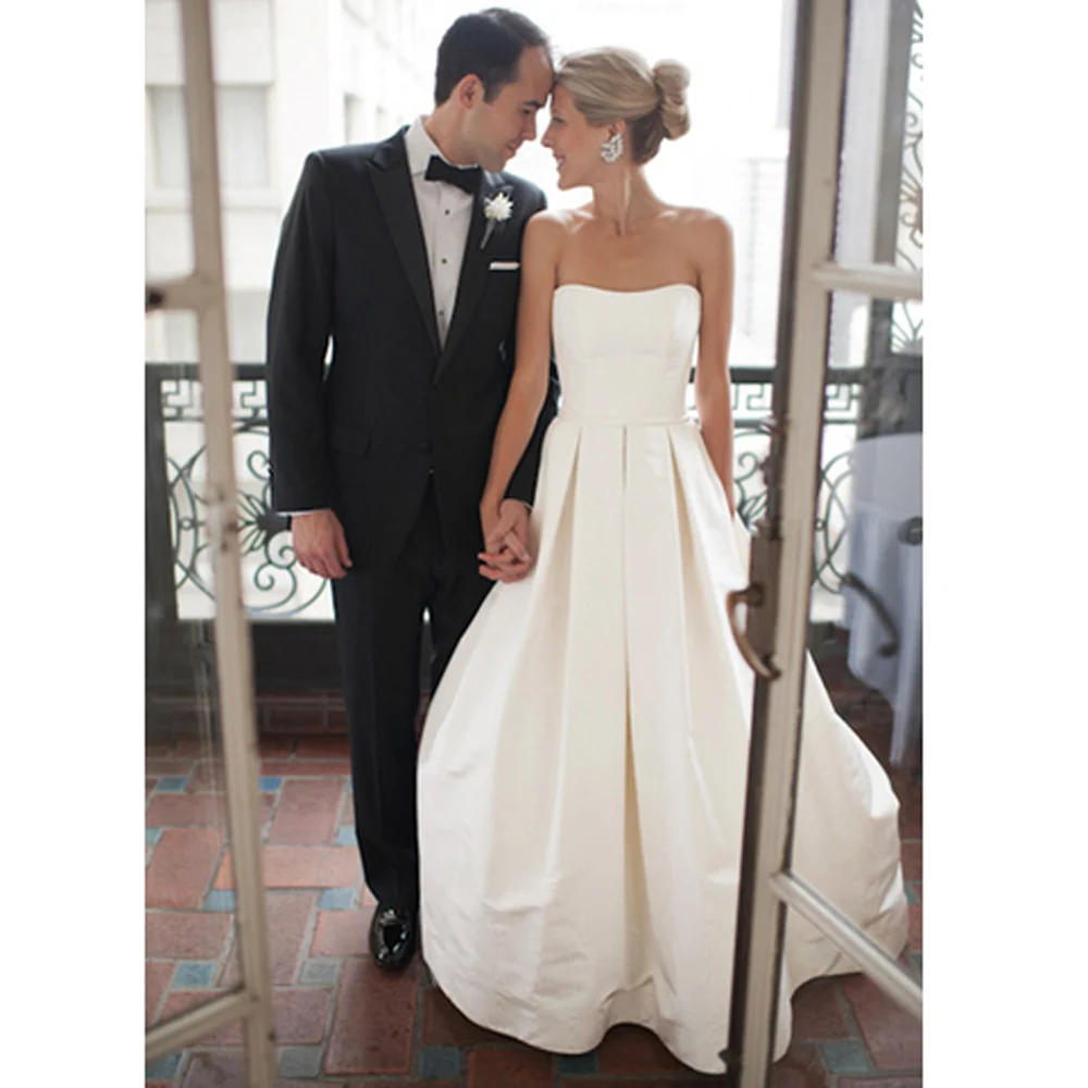 

Real 2019 Simple Wedding Dress Sweetheart Draped Backless vestido de noiva Button Wedding Dresses Bridal Gown Floor Length