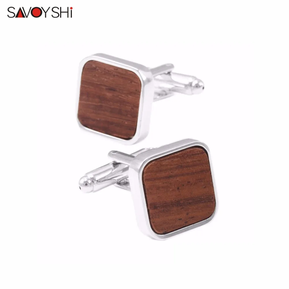 

SAVOYSHI Brand Jewelry Low-key Luxury Wooden Cufflinks High Quality Square Brown Black Mashup Fashion Cuff links Business Gift