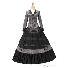 Civil War Victorian Tartan Ball Gown Dress Prom With Gentle Collar And Cute Bowknot Decorated Cater To Magnificent Lady