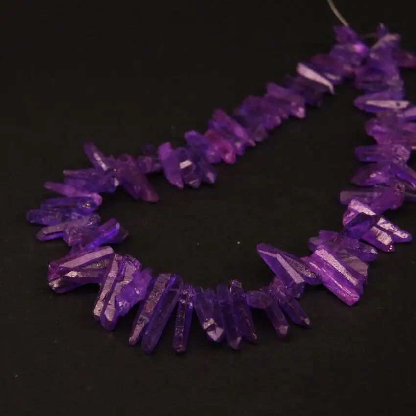 Ponto de Cristal de Quartzo de Titânio Vara de Cristal Pingente de Pérolas Perfurados Contas Loose Strand Roxo Raw Jóias Faça Você Mesmo Fazendo 15.5 Top