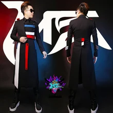 Горячая новинка мужская Тонкая модная шерстяная мельница многоцветная мозаика Рыцарь Длинный костюм певица костюмы одежда плюс размер пальто