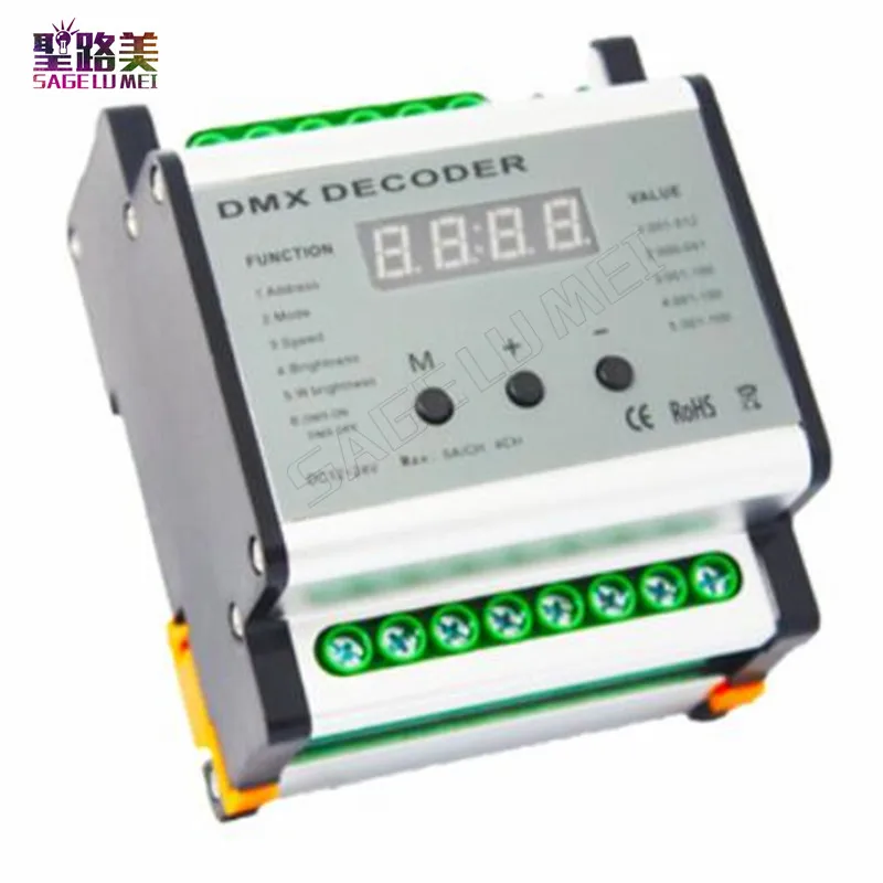 

Free shipping DC12V - 24V DMX Rail 4CH Decoder DMX512 4 channels LED Controller Dimmer Output 5A/CH MAX 480W Output Power